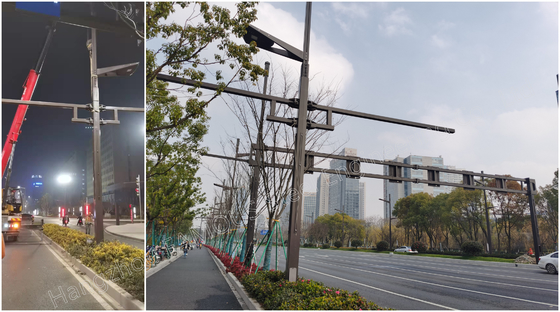 Çin Ismarlama Aydınlatma Kolonları Kamera Montajı İçin Kollu Çelik Sokak Aydınlatma Direği Tedarikçi